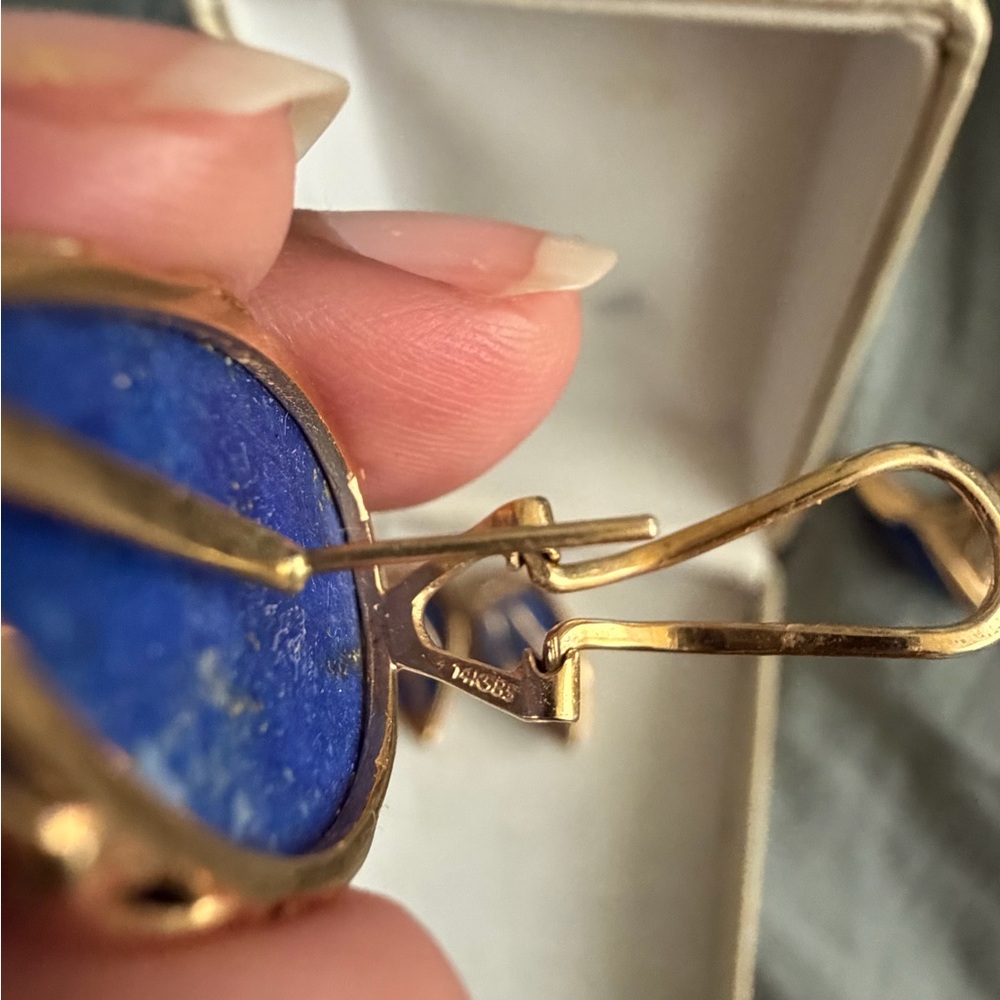Vintage 14K Yellow Gold Lapis Lazuli Teardrop Ring and Matching Earrings Set - Picture 14 of 15
